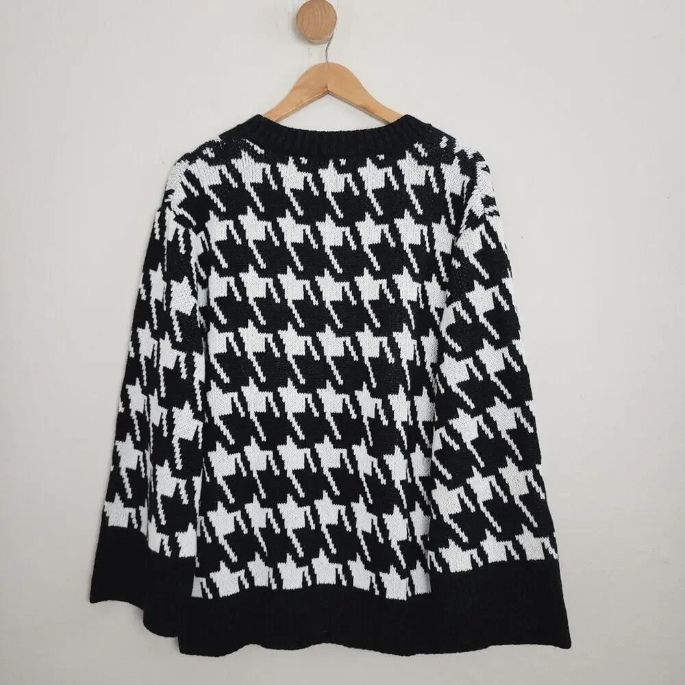 Sanctuary Warms My Heart Houndstooth Cardigan Sweater Black White 2X NWT - Picture 9 of 9